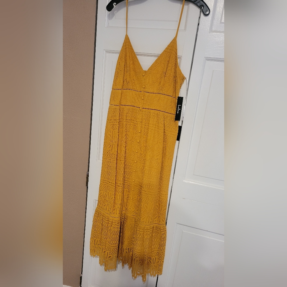 Mustard Yellow Pleated Tiered Midi Sundress